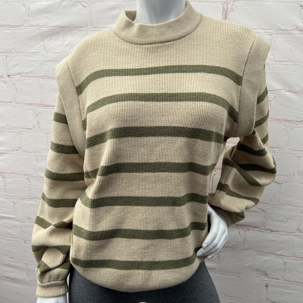 LouKeith Women's Striped Ribbed Knit Sweater Crewneck Lantern Sleeve Pullover XL